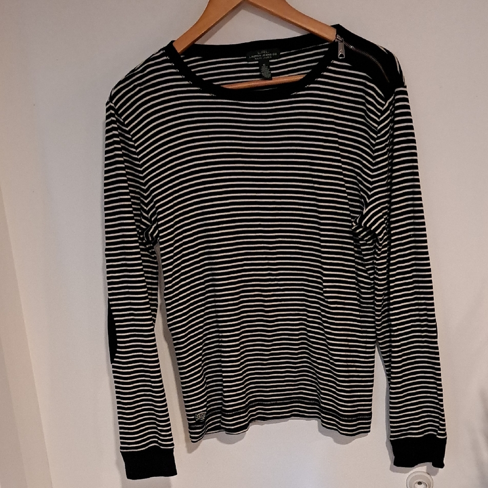 Ralph Lauren Black and White Striped Long Sleeve Top Size XL B110